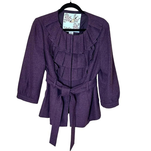 ANTHROPOLOGIE Tabitha Ruffle Front Balloon Sleeve Belted Blazer size 10 - Picture 1 of 8